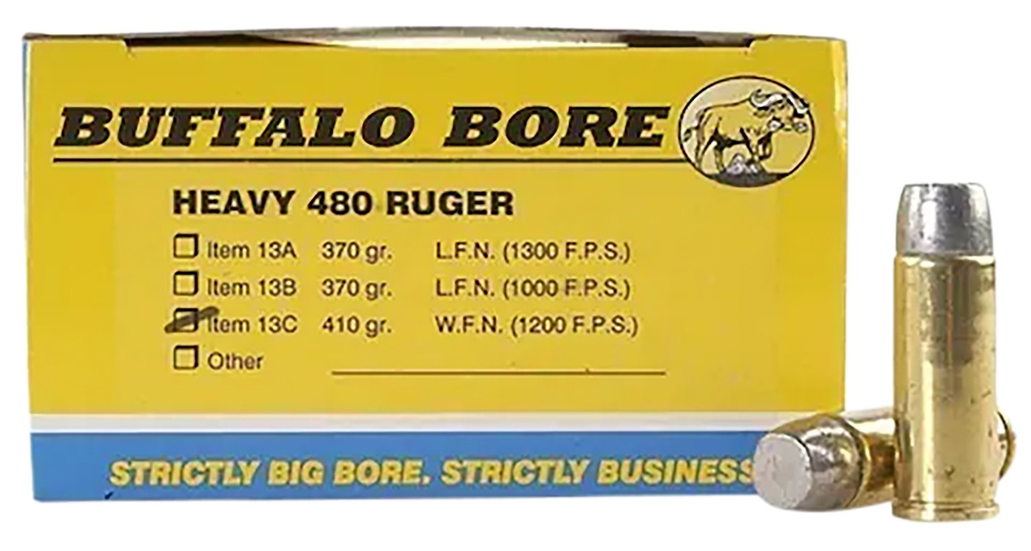 Buffalo Bore 13C20 Heavy 480 Ruger 410gr Wide Flat Nose Ammo 20/Box - BBA - WIDE FLAT NOSE