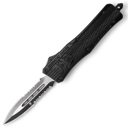 CobraTec MBCTK-1MDAG2SS 3" Dagger OTF D2 Steel Serrated Black Handle - CobraTec Knives