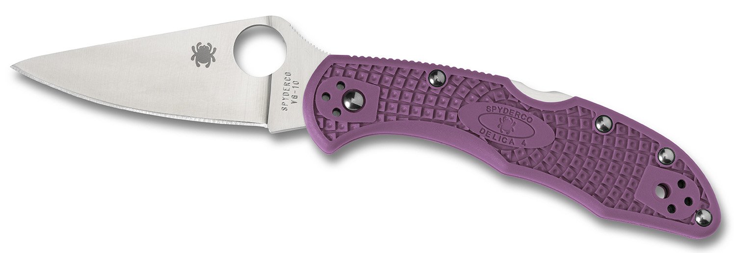 Spyderco Delica 4 Lightweight Folding Knife Purple FRN Handle Flat Ground FE Blade - Spyderco - DROP POINT