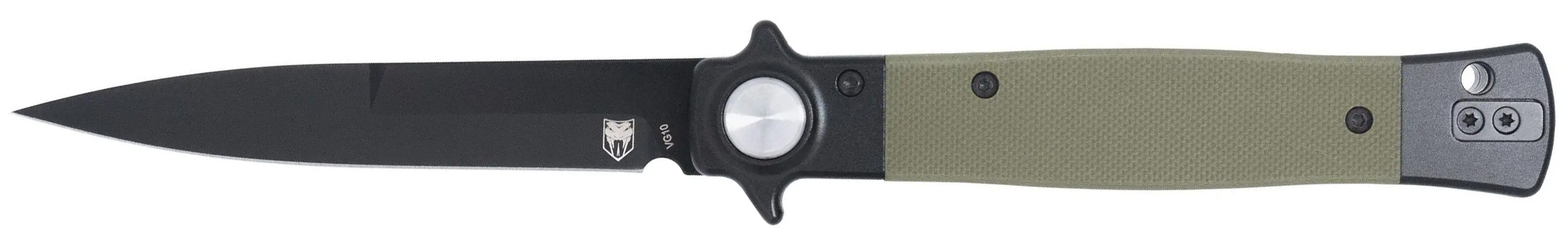 CobraTec Stiletto Button Lock G10 Knife Folding Blade OD Green/Black - CobraTec Knives