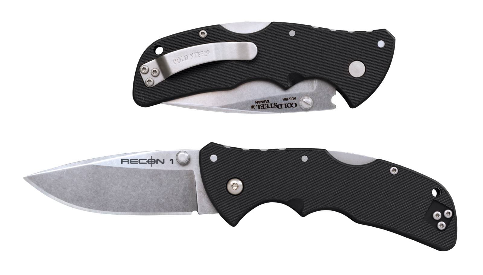 Cold Steel CS-27BAS Recon 1 Mini 3" Folding Spear Point Plain Stone Washed AUS-10A SS Blade/ Black Textured GRN Handle