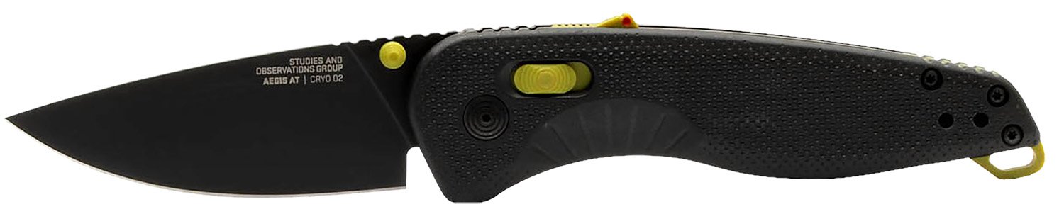 SOG SOG11411141 Aegis AT 3.13" Folding Knife, Black TiNi D2 Steel Blade