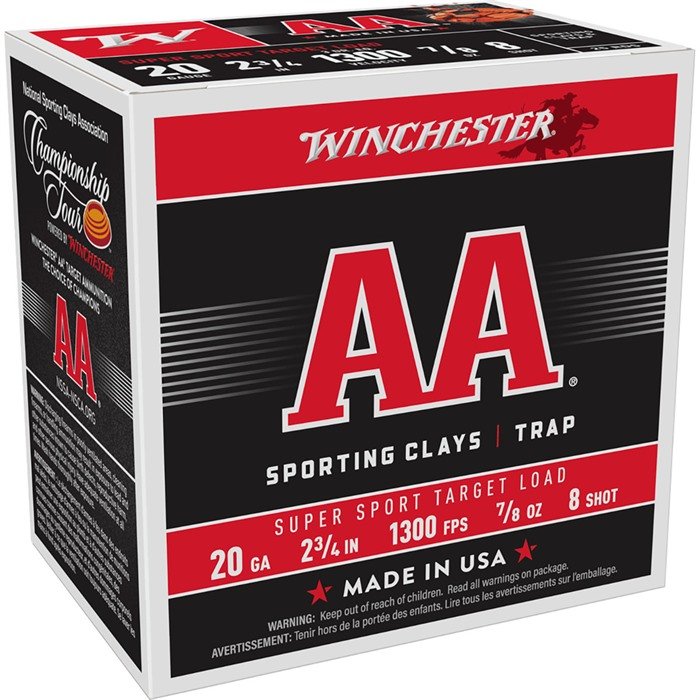 Winchester AA Sporting Clays 20 Gauge 2-3/4" 7/8 Oz #8 Shot 250-Ct - Winchester