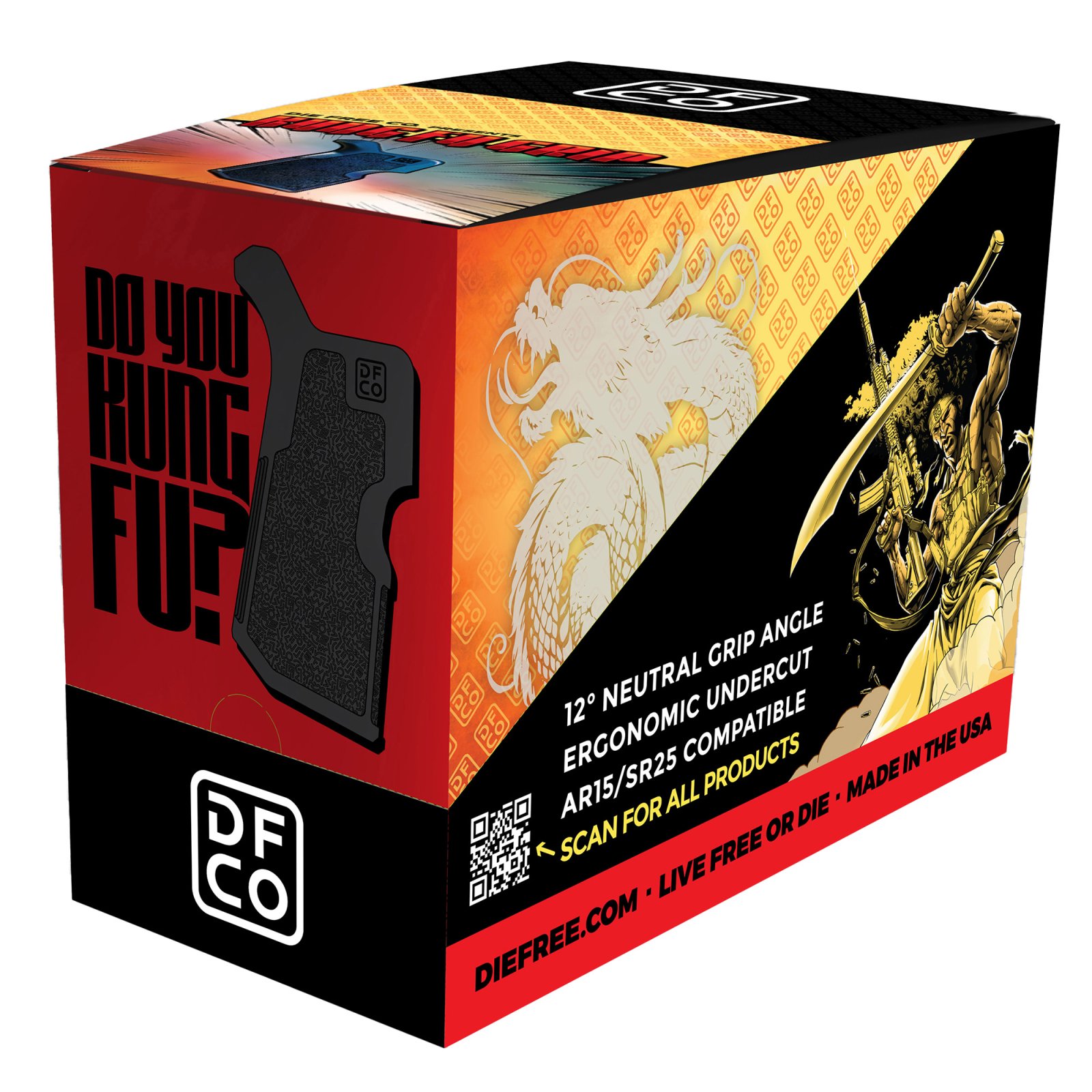 Die Free Co Kung Fu Grip Rifle Grip Black Fits AR-15/AR-10 Display Carton