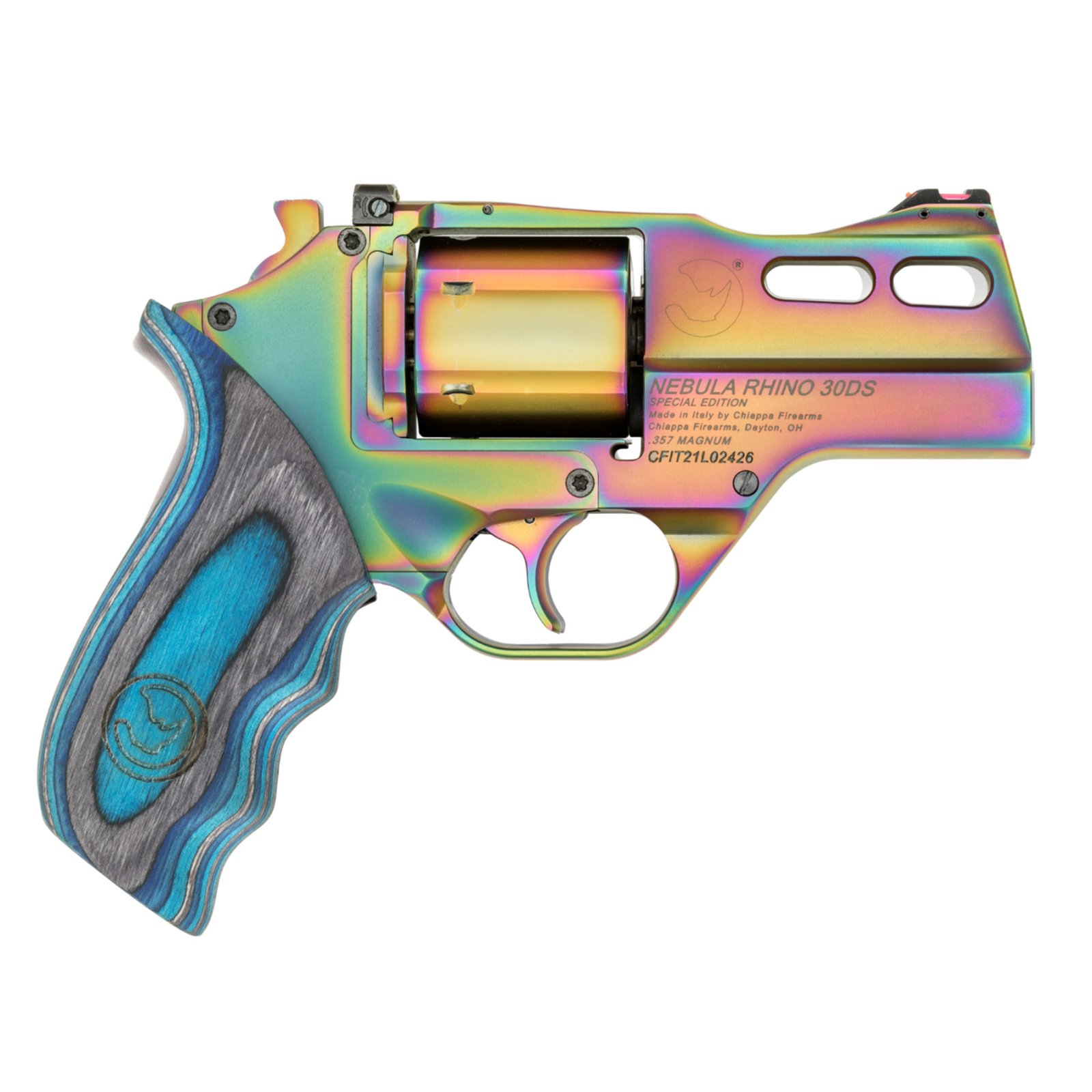 Rhino 30DS .357 3" Nebula Med blue laminated grips 3 moon clips 6 round