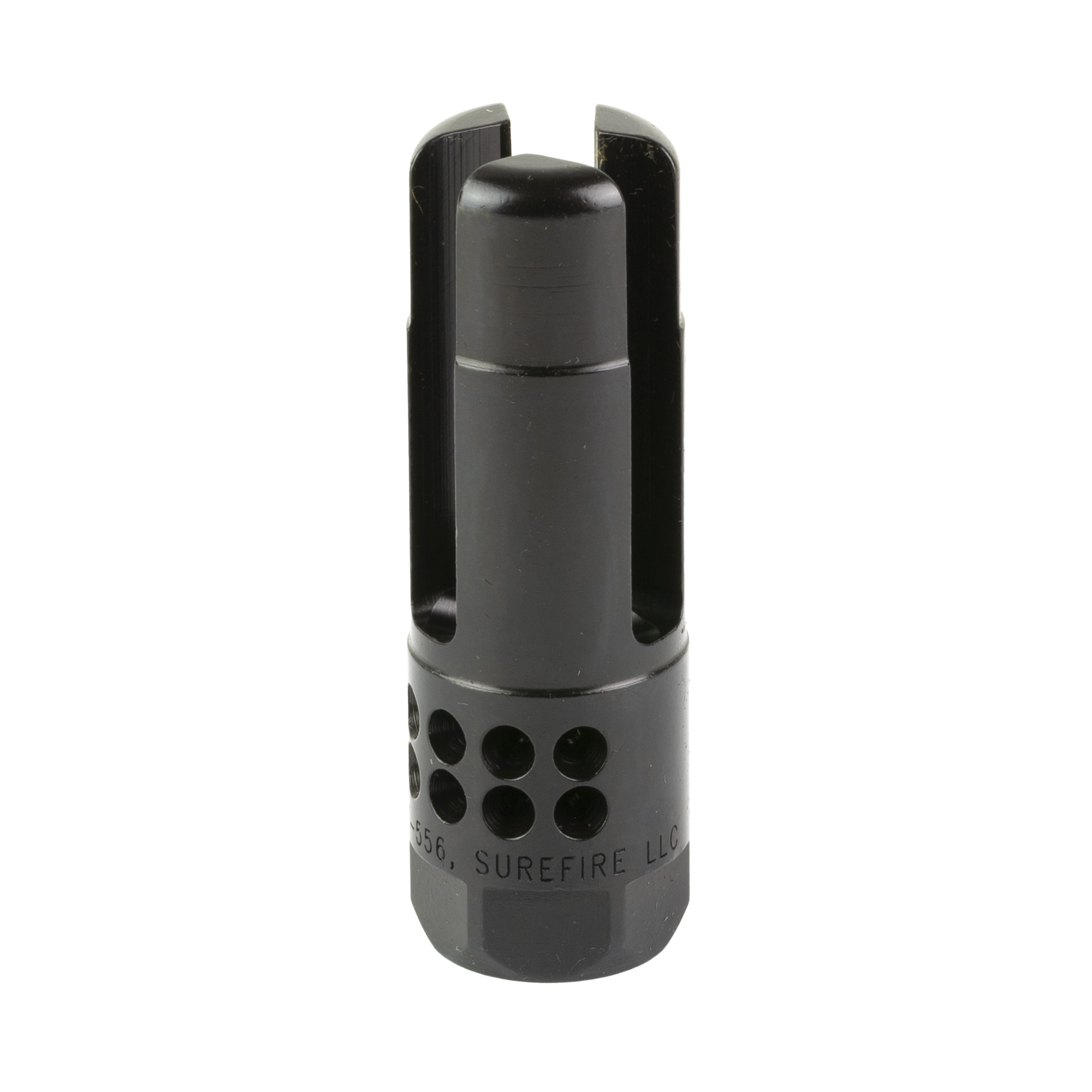 SureFire WARCOMPSPORT5561228 Flash Hider 22 Cal (5.56mm) 1/2"-28 tpi, Open Tine 3-Prong, Ported Black Stainless Steel
