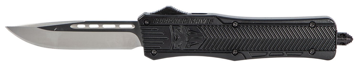 CobraTec MBCTK-1MDNS 3" Drop Point OTF Knife, D2 Steel, Black Handle - CobraTec Knives - DROP POINT