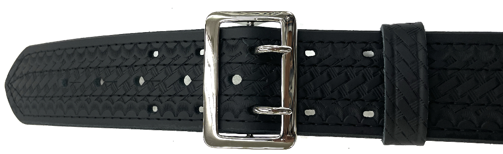 2.25'' 4 Row Stitching Sam Browne Leather Belt w/ Chrome Buckle