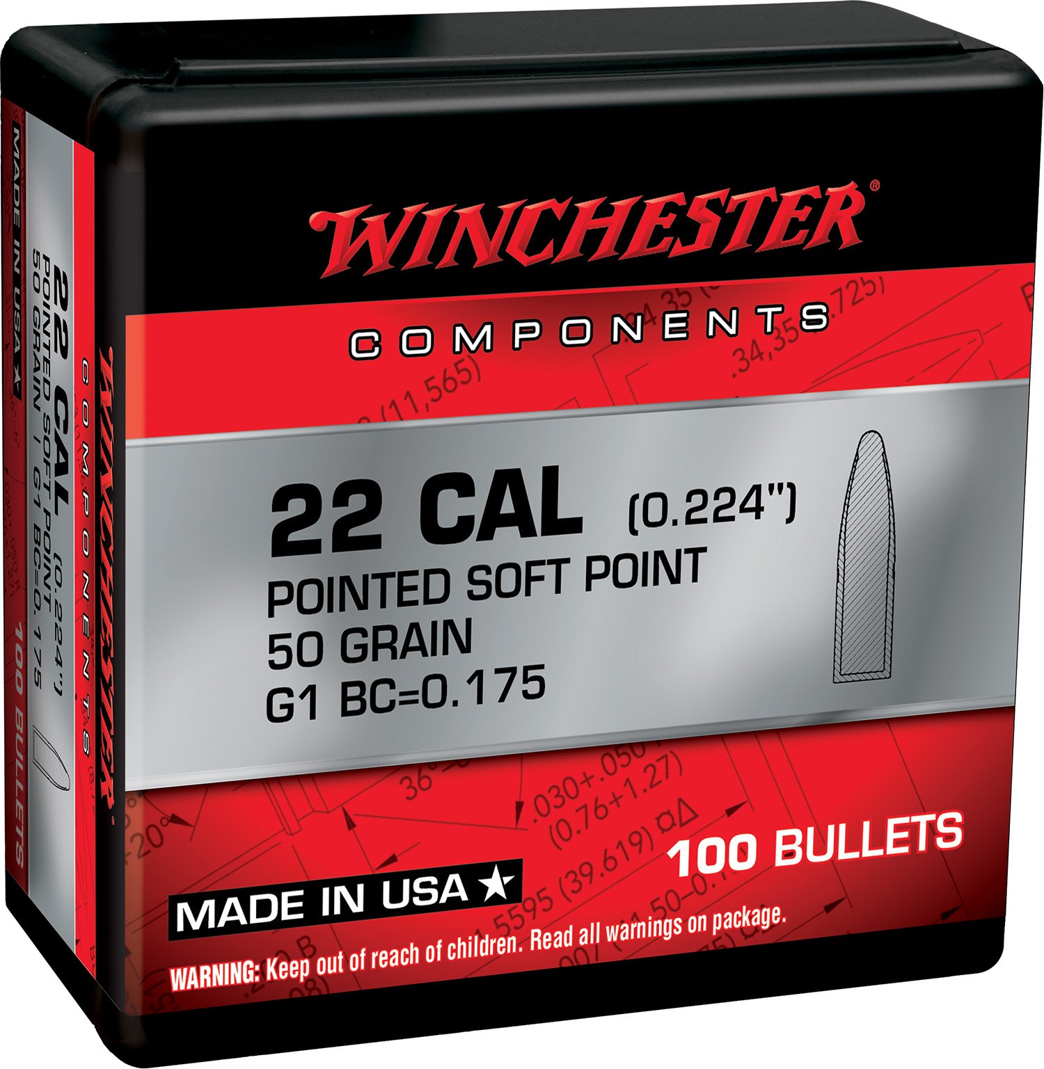 Winchester WB222SP50X 222 Remington 50 Grain Soft Point 100 Count
