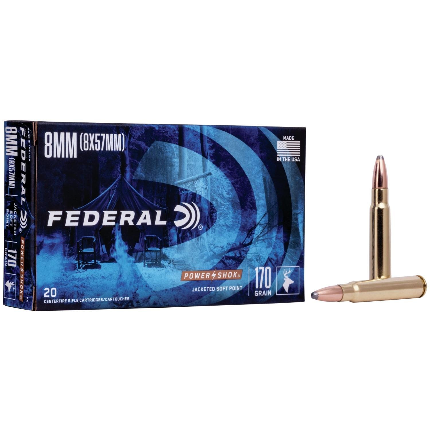 Federal 8A 8mm Mauser 170 Grain Jacketed Soft Point 20 Rounds per Box - Federal Premium Ammunition - JACKETED SOFT POINT