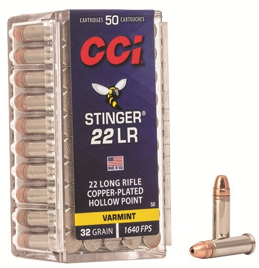 CCI 0050 Stinger 22LR 32 Grain Copper Plated Hollow Point 50 Rounds