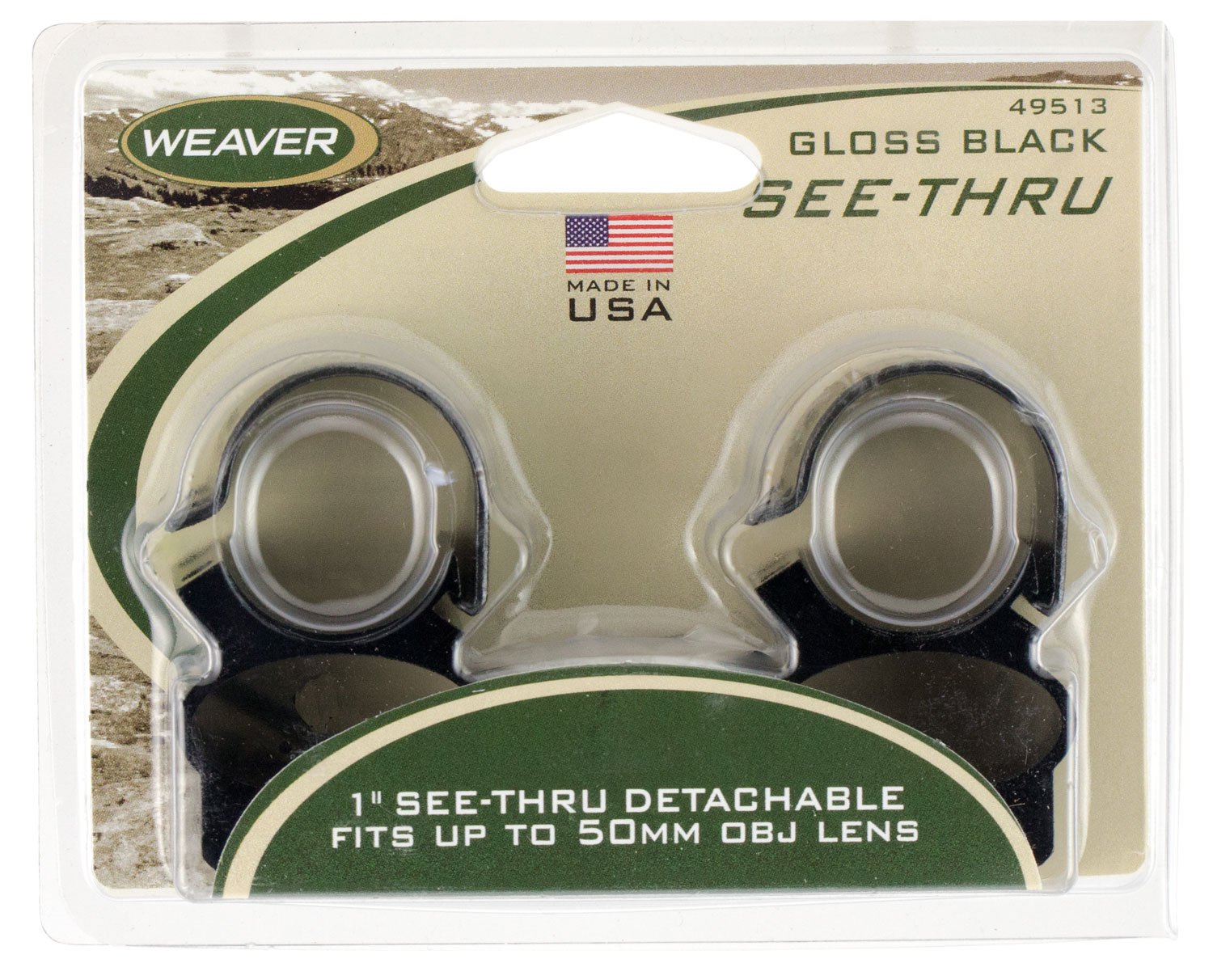 Weaver Mounts 49513 See-Thru Scope Ring Set Black Steel 1" Tube Detachable - Weaver - 1"