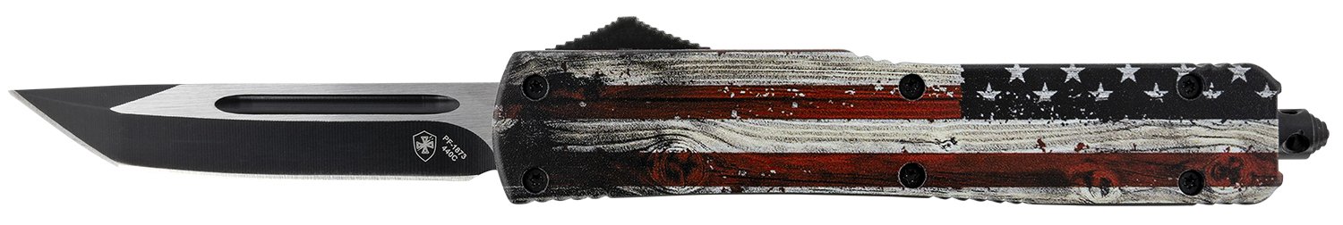 Templar M-WUS-23-1 OTF Slim Wood US Flag Tanto Black 3.5" Blade - TEMP - TANTO