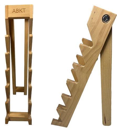 ABKT WOOD KNIFE DISPLAY STAND HOLDS 6 KNIVES W/ABKT