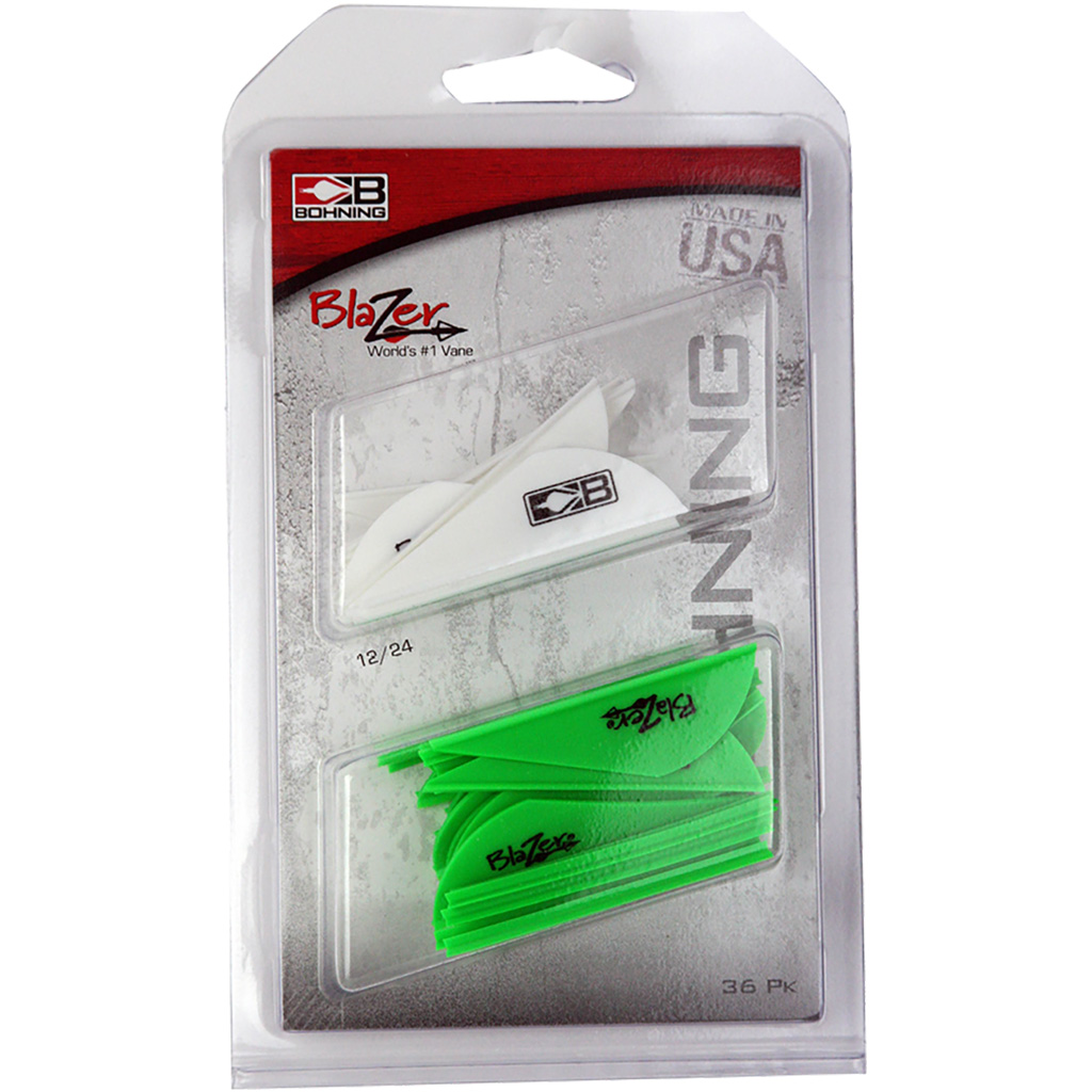 Bohning Blazer Vane Combo White/Neon Green 36 pk. 101050WH/NG Universal vane for any broadhead, crossbows, and 3D archery.