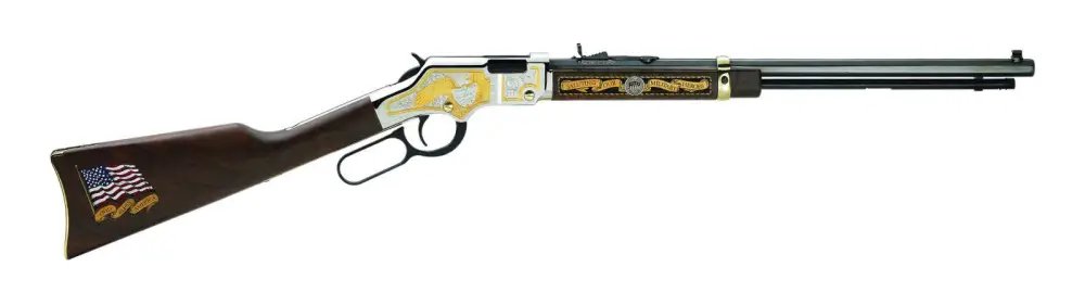 Henry H004MS2 Golden Boy Military Service Tribute 2 Lever Action 22 Short,Long,LR 16/21 Nickel Plated 20" Octagon Barrel American Walnut - Henry Repeating Arms - 22 LR