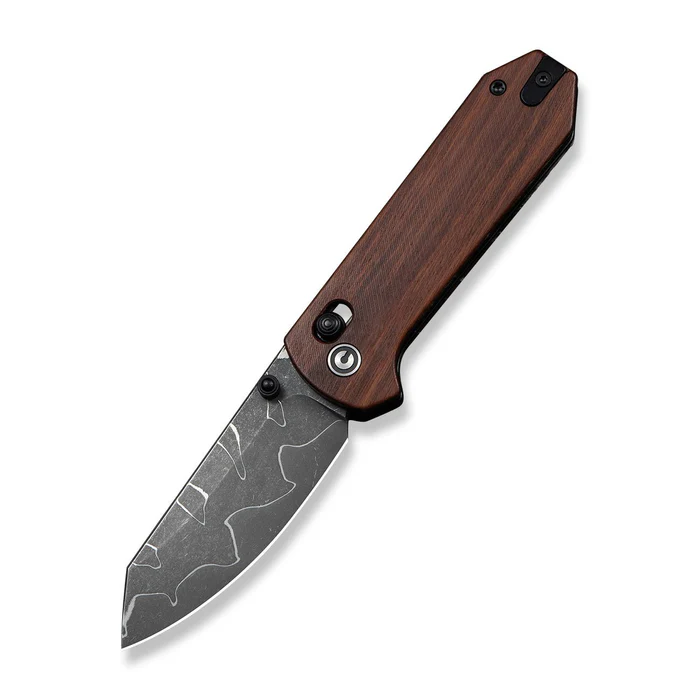 Yonder Thumb Stud & Crossbar Lock Knife Guibourtia Wood Handle (2.88"" New Damascus Blade with Jagged Pattern) - CIVIVI Knives
