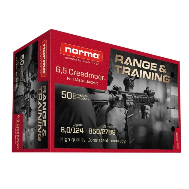 Norma 20166650 6.5 Creedmoor 124gr FMJ Rifle Ammo 2789 fps 50 Rounds - Norma - 6.5 Creedmoor