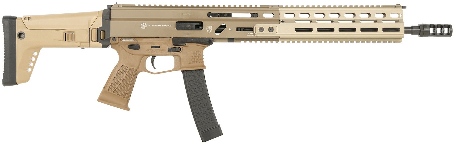 Global Ordnance Stribog SP9A3 9mm 16" FDE 30+1 3 Mags - Grand Power - 9MM