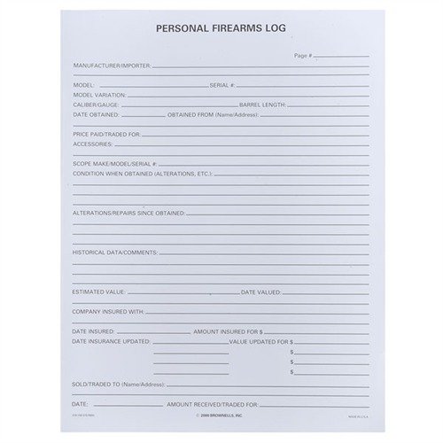 Brownells 050806104068 Personal Firearms Log 25 Pack - Brownells