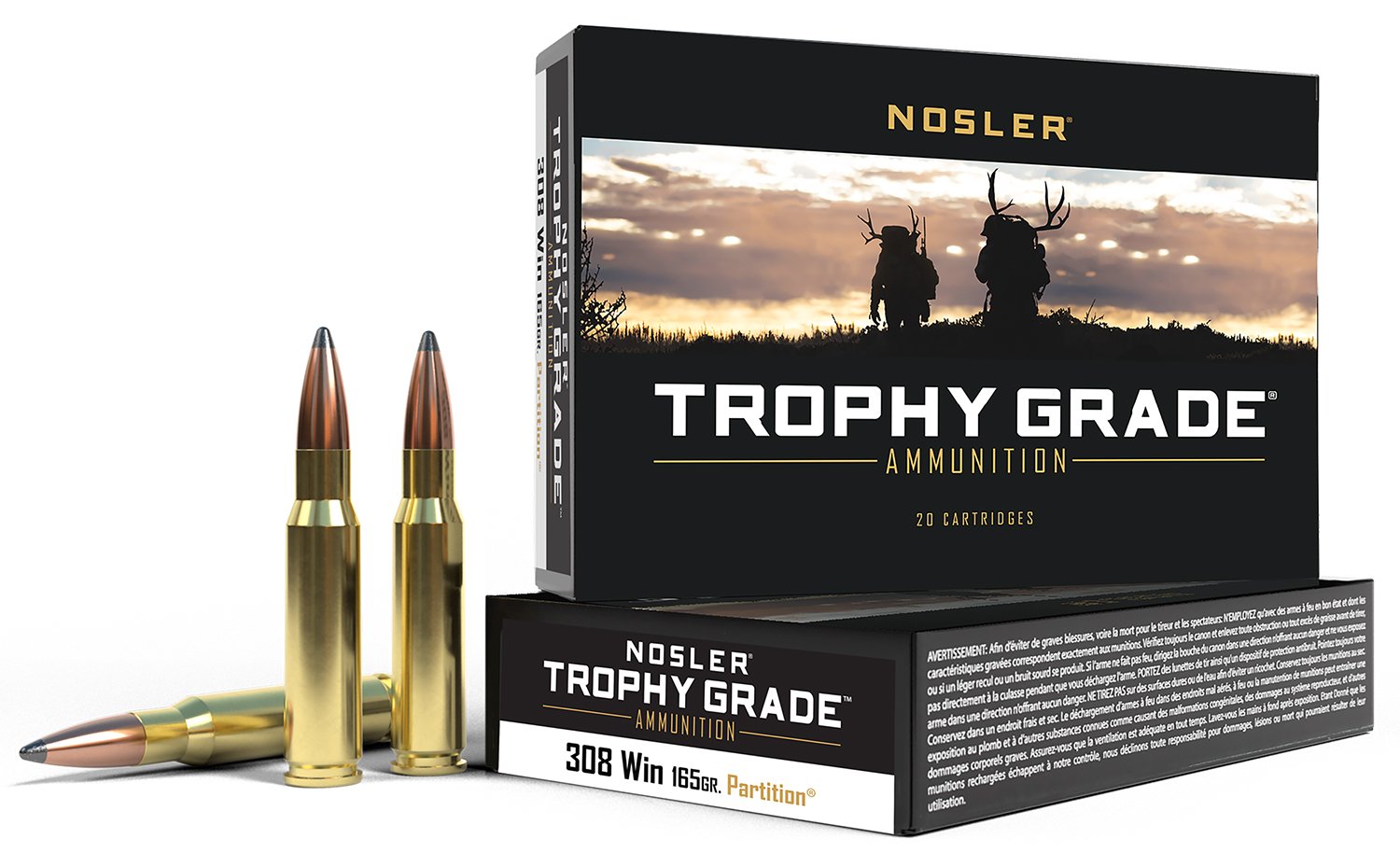 Nosler Trophy Grade Rifle Ammunition 308 Win. 165 gr. PT SP 20 rd. - Nosler - NOSLER SPITZER PARTITION