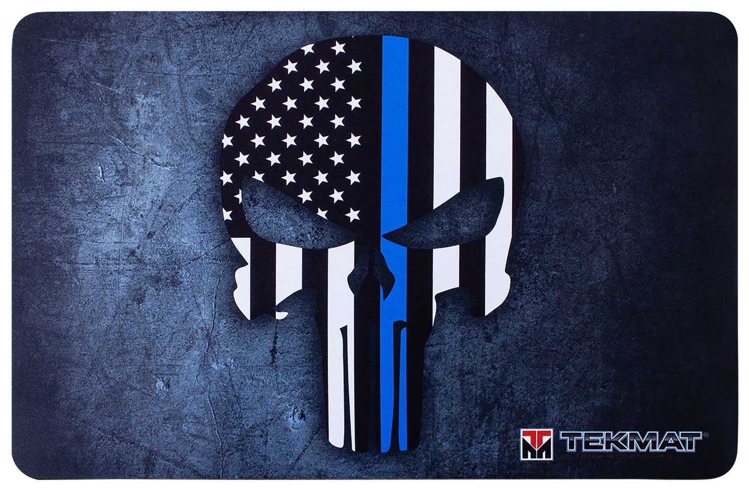 TekMat TEKR17PUNISHERBL Punisher Blue Line Cleaning Mat Black/White/Blue Rubber 11"x17" Blue Line Punisher Skull - TEKMAT - 17" X 11"