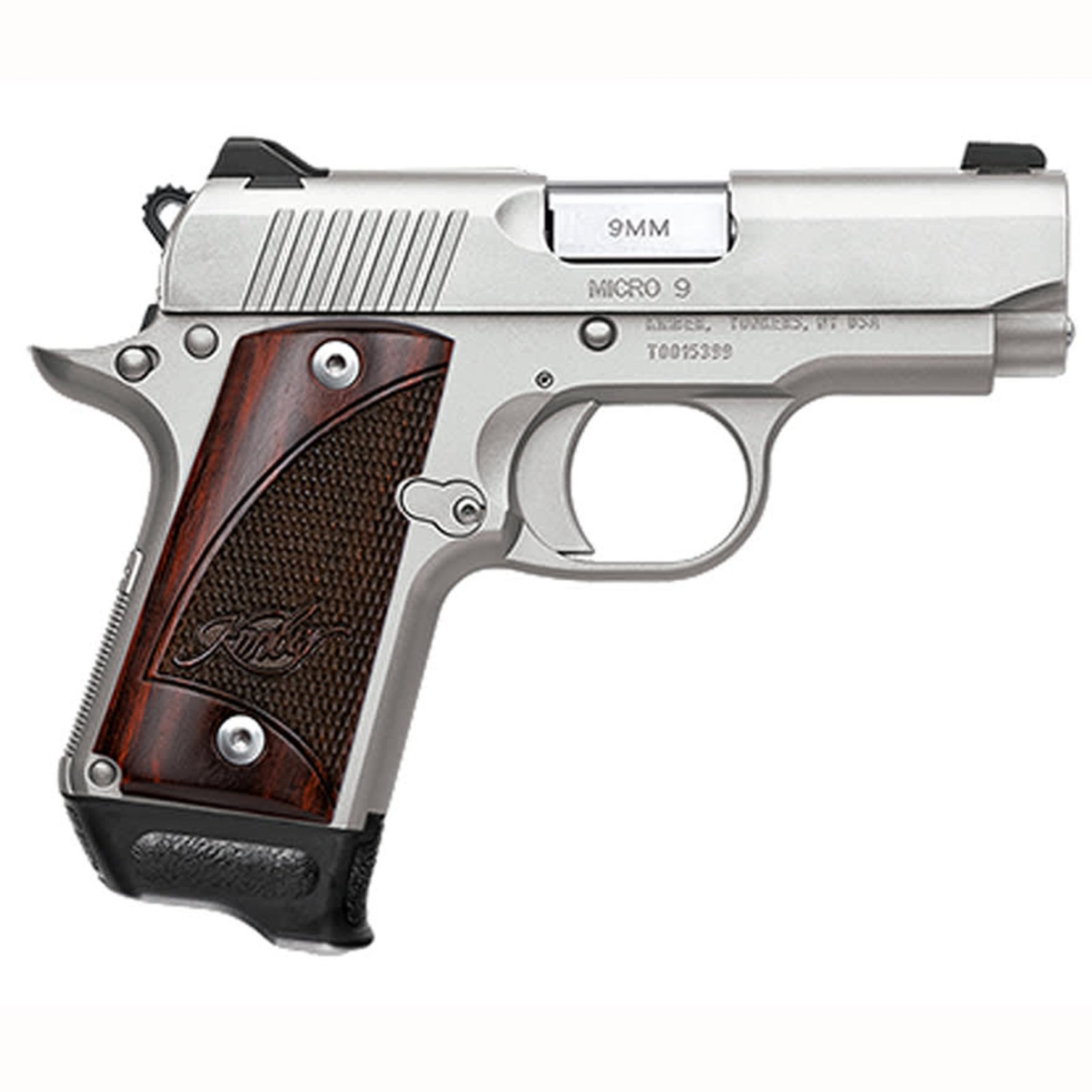 Micro 9 Stainless RTC Bundle 9mm 3.15" 7rd Stainless Steel Slide with Satin Silver Finish; Rosewood Grips; 3-Dot Sights; 2x7rd Tac Mags; Kydex Holster