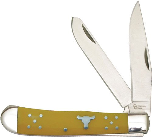 ABKT Cattleman's Cutlery CC0002YD 3.25" Yellow Handle Trapper 2-Blade - American Buffalo Knife & Tool