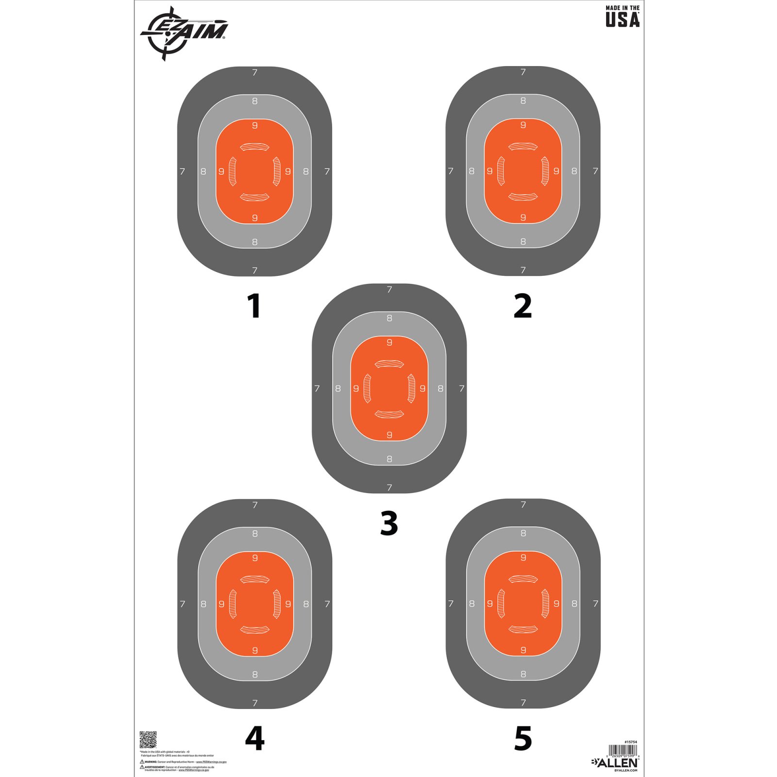 Allen 15754 EZ Aim 5-Spot Paper Targets 23x35" 50 Pack Orange/Gray