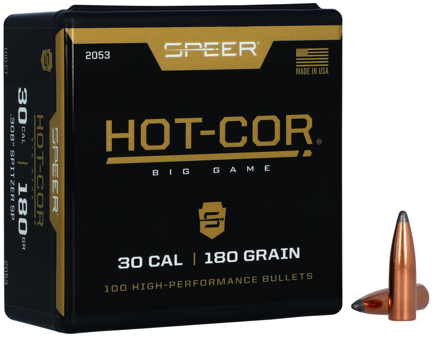 Speer 2053 Hot-Cor 30Cal 180gr Spitzer Soft Point Bullets 100/Box - Speer - 30 Cal