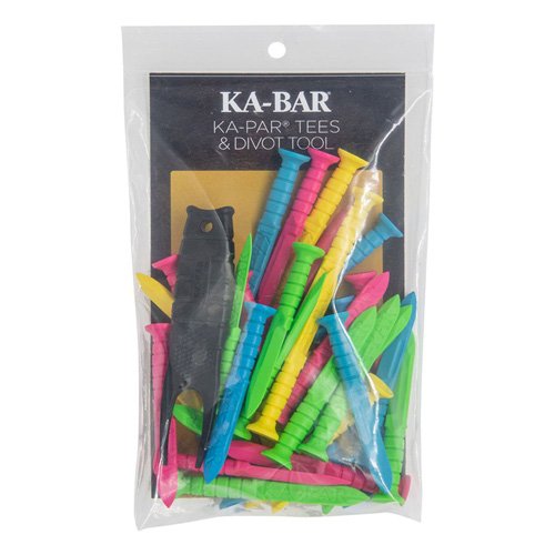 KA-PAR Golf Essentials: 36 Nylon Tees in Blue, Green, Pink, Yellow & Black Divot Tool - Ka-Bar