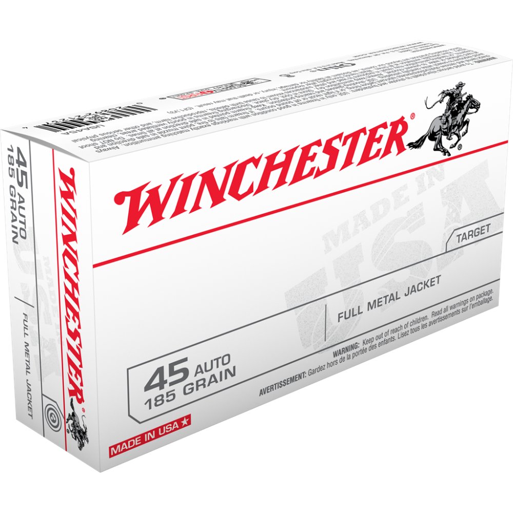 Buy Winchester Ammo USA45A USA Target 45 ACP 185 gr Full Metal Jacket Flat Nose (FMJFN) 50 Per Box/ 10 Cs online