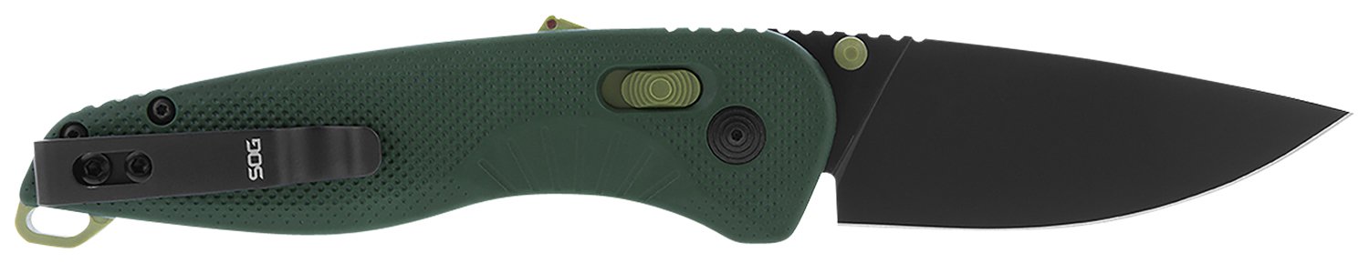 SOG SOG11410441 Aegis AT 3.13" Folding Knife, Cryo D2 Steel, GRN Handle - SOG - DROP POINT