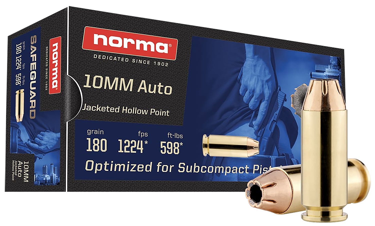 Norma Ammunition 801109265 10mm 180gr Jacketed Hollow Point 50 Rounds - Norma - JACKETED HOLLOW POINT