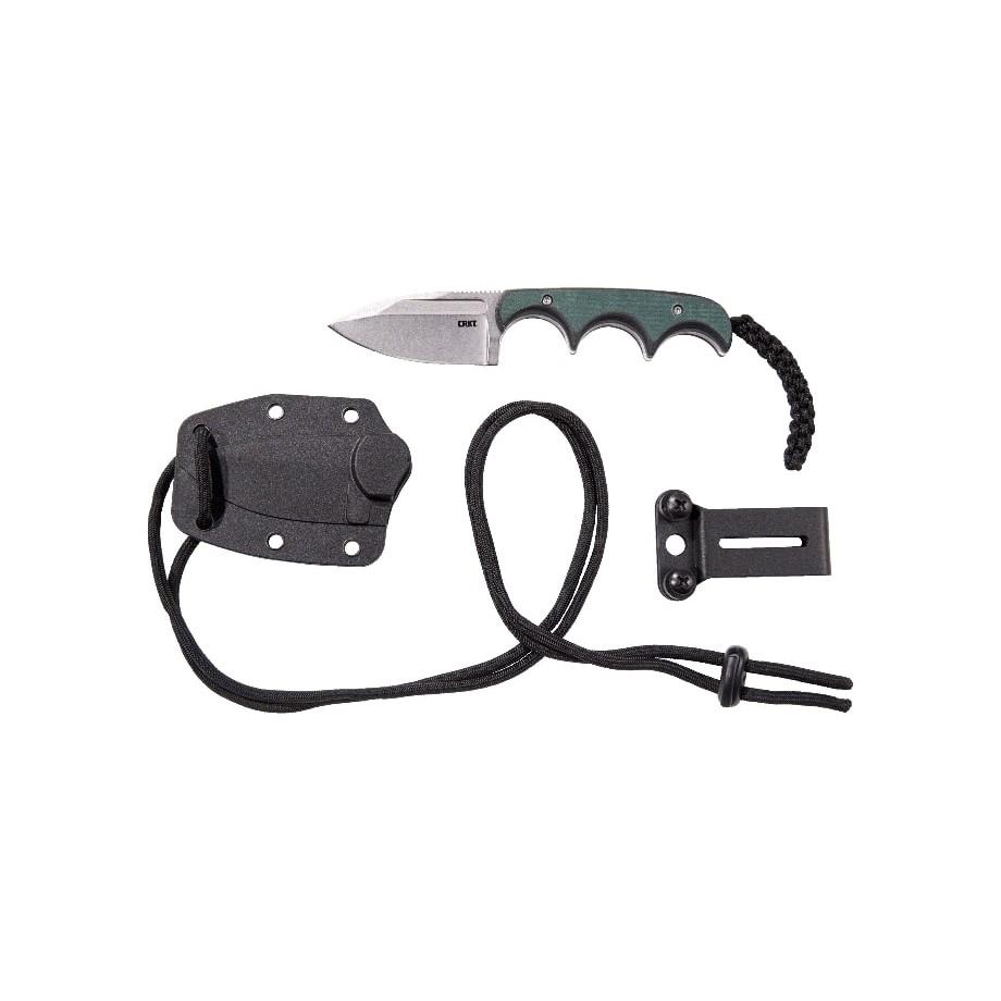 CRKT Minimalist Spear Point Knife: 5.25" Overall, 2.13" Stonewash Blade, Green Grooved Handle - View 2