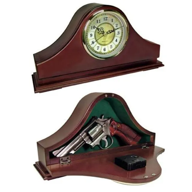 PS Products Mantle Gun Clock - Solid Wood, Mahogany Stain, Quartz Movement - View 2