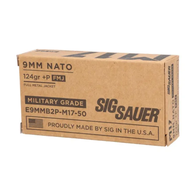 Sig Sauer Elite Ball 9mm +P 124gr FMJ Brass Cased Pistol Ammo 50 Rounds - View 2