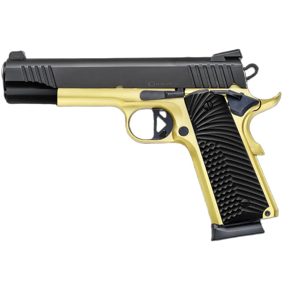 Chiappa 1911 SUPERIOR GRADE PISTOL 45 AUTO 5IN BARREL 8RD BLACK GOLD COMBAT HAMMER/TRIGGER FIBER OPTIC SIGHTS WITH RMR & RMSC ADAPTERS G10 GRIPS 2-8 RD MAG 440.236 - View 2