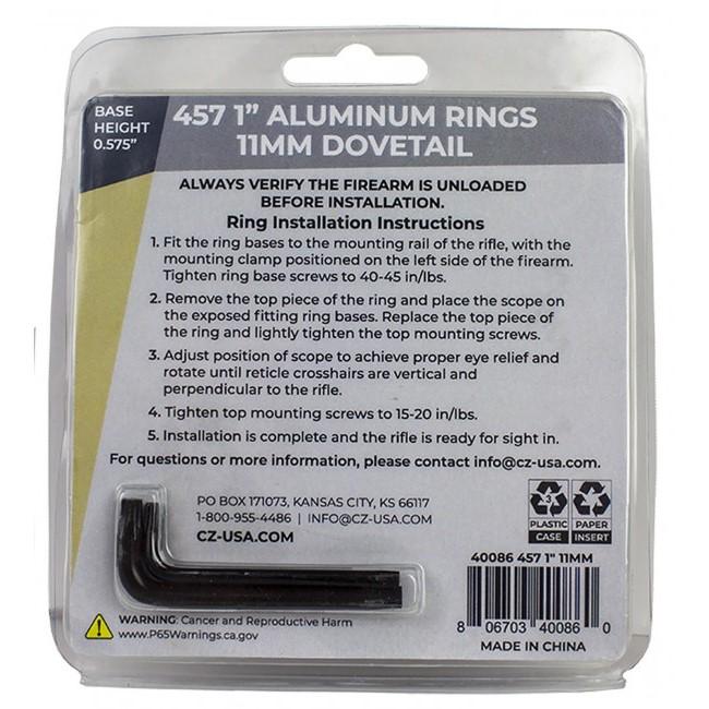 CZ 457 1" Aluminum Rings 11mm Dovetail for CZ 455/457 - View 2