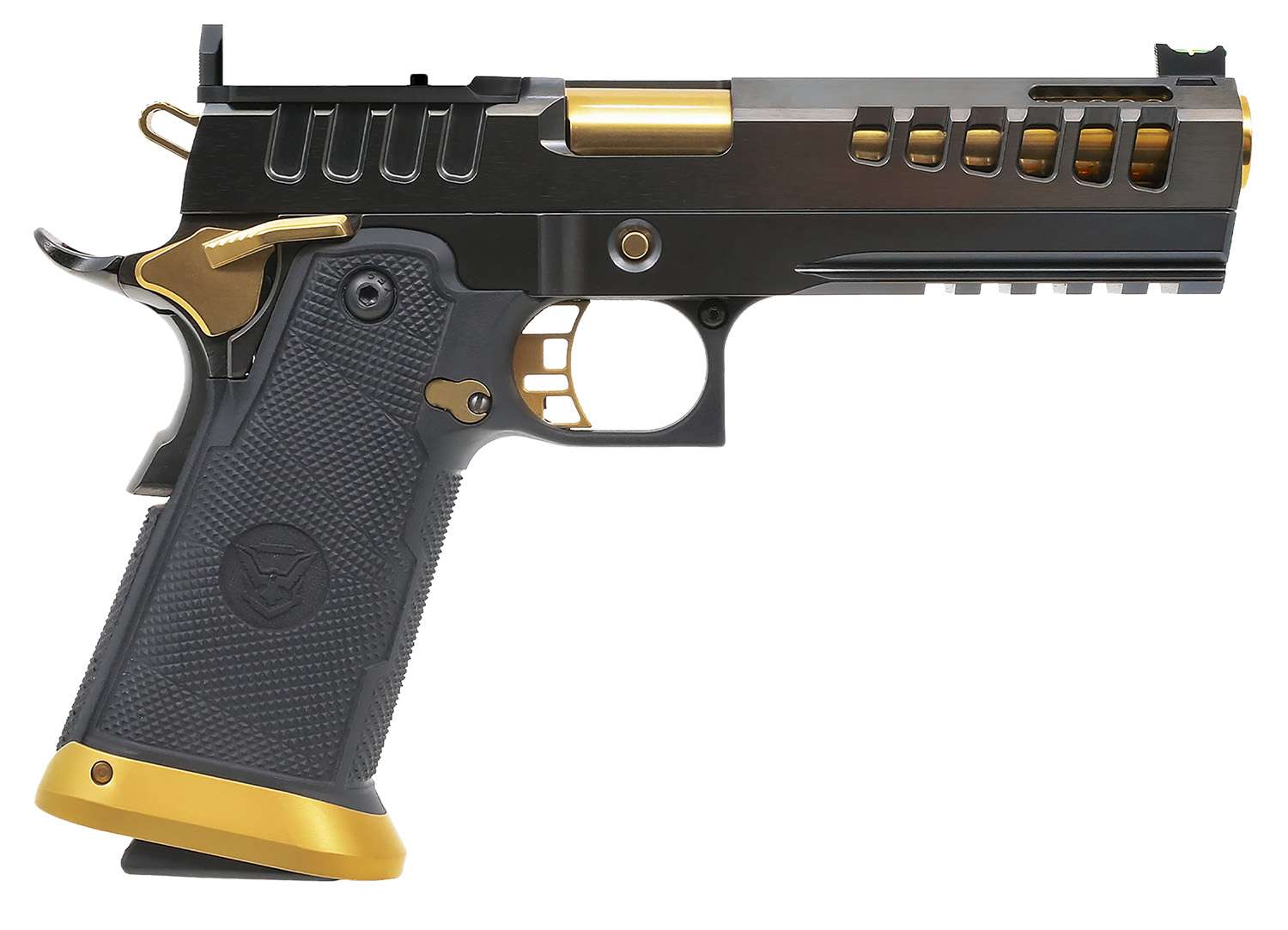Watchtower DEMOLITIA9MM5ELITE 9mm 5" 20+1 Gold PVD Barrel Black Grip - View 2