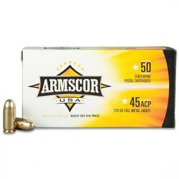 Armscor Precision Inc USA .45 ACP 230 Grain FMJ Brass Cased Pistol Ammo 50 Rounds - View 2