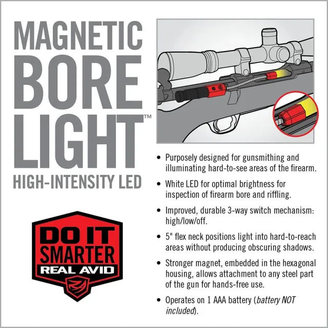 Real Avid/Revo AVBR101B Bore Light Magnetic 15 000 Candlepower LED Aluminum Black w/Silver Accents LR44 - View 2
