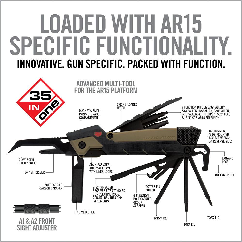 Real Avid AVGTPROAR Gun Tool Pro OD Green Stainless Steel Plain Blade AR-15 - View 2
