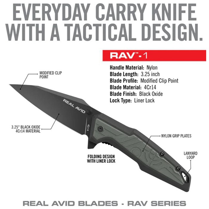 Real Avid AVRAV1 RAV-1 3.25" Black Oxide Clip Point Knife 4Cr14 Blade - View 3