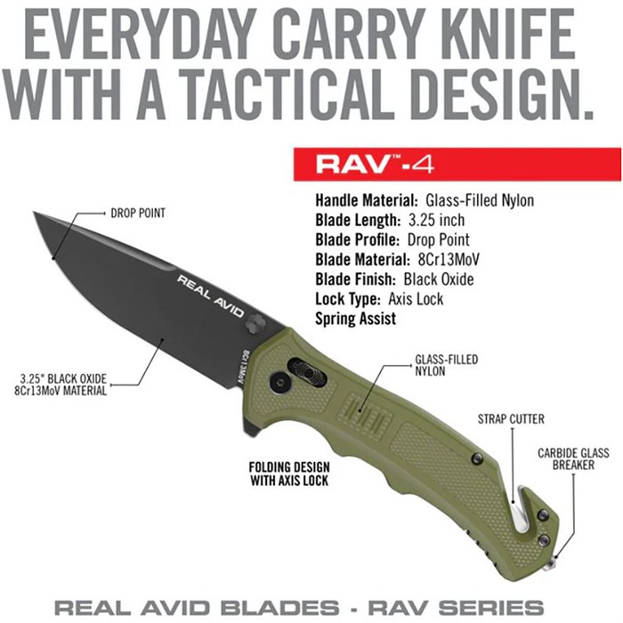 Real Avid AVRAV4 RAV-4 3.25" Drop Point 8Cr13MoV Blade OD Green Handle - View 3