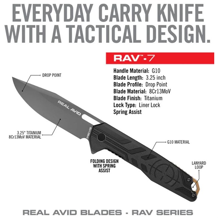 Real Avid AVRAV7 RAV-7 EDC 3.25" Drop Point Knife Black G10 Handle - View 3