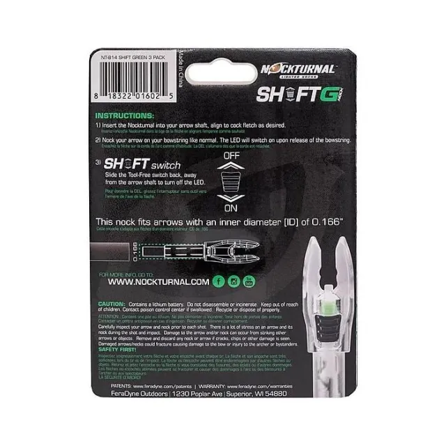 Nockturnal NT-814 Lighted Nocks Green G 3pk, Bowstring-Activated, .166 ID - View 2