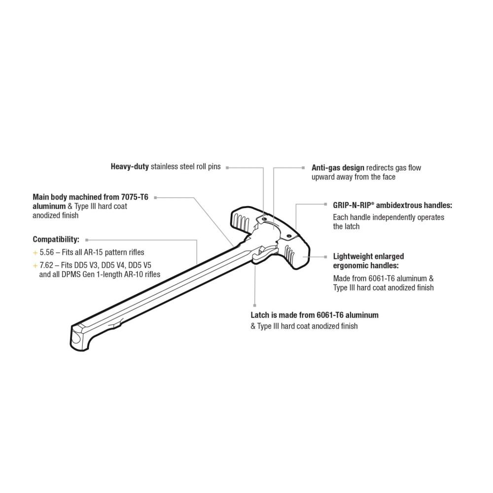 Daniel Defense Grip-N-Rip Ambi Charging Handle AR-10 Black - View 2