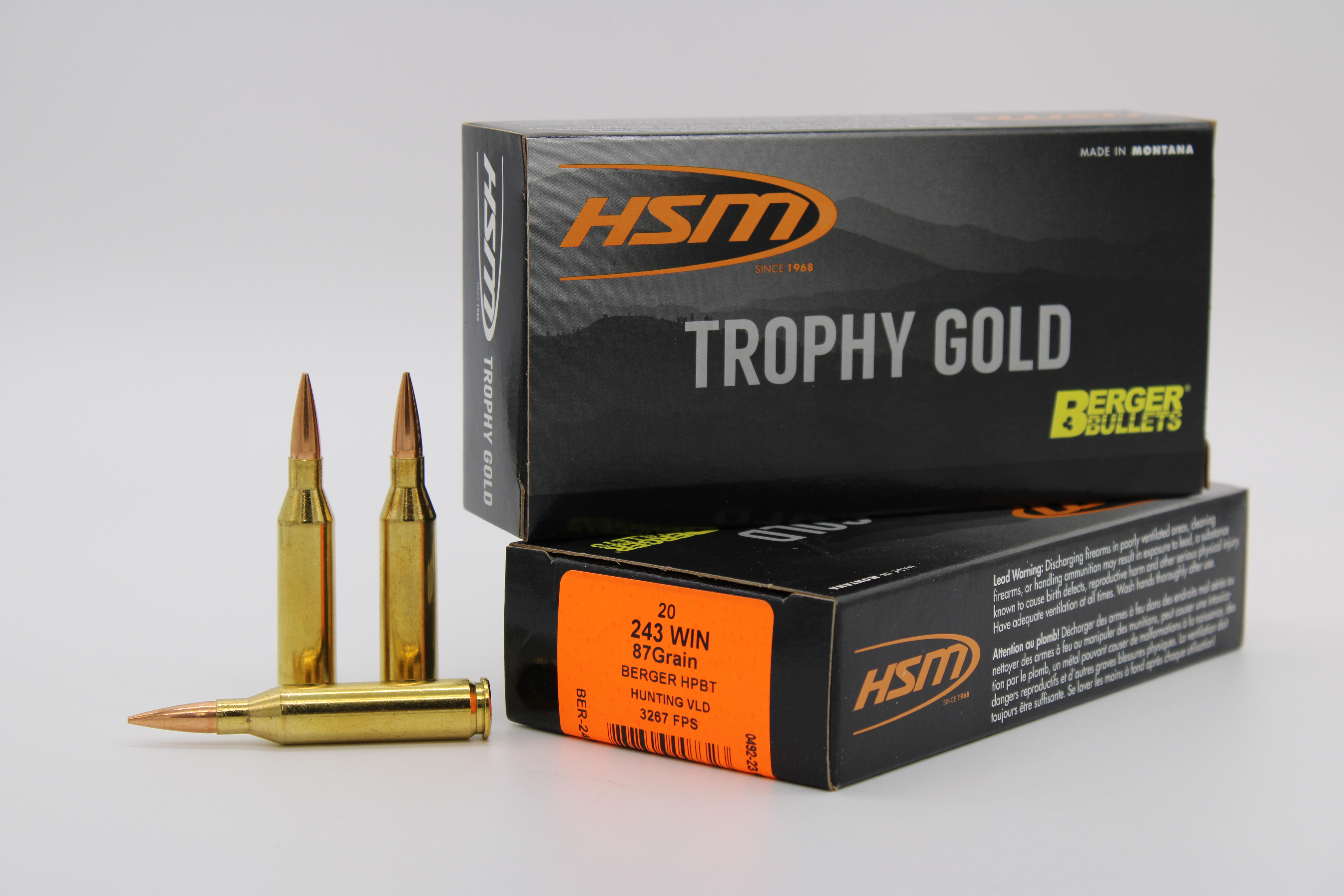 HSM 24387VLD Trophy Gold .243 Win 87gr Berger Hybrid 20 Rounds - View 2