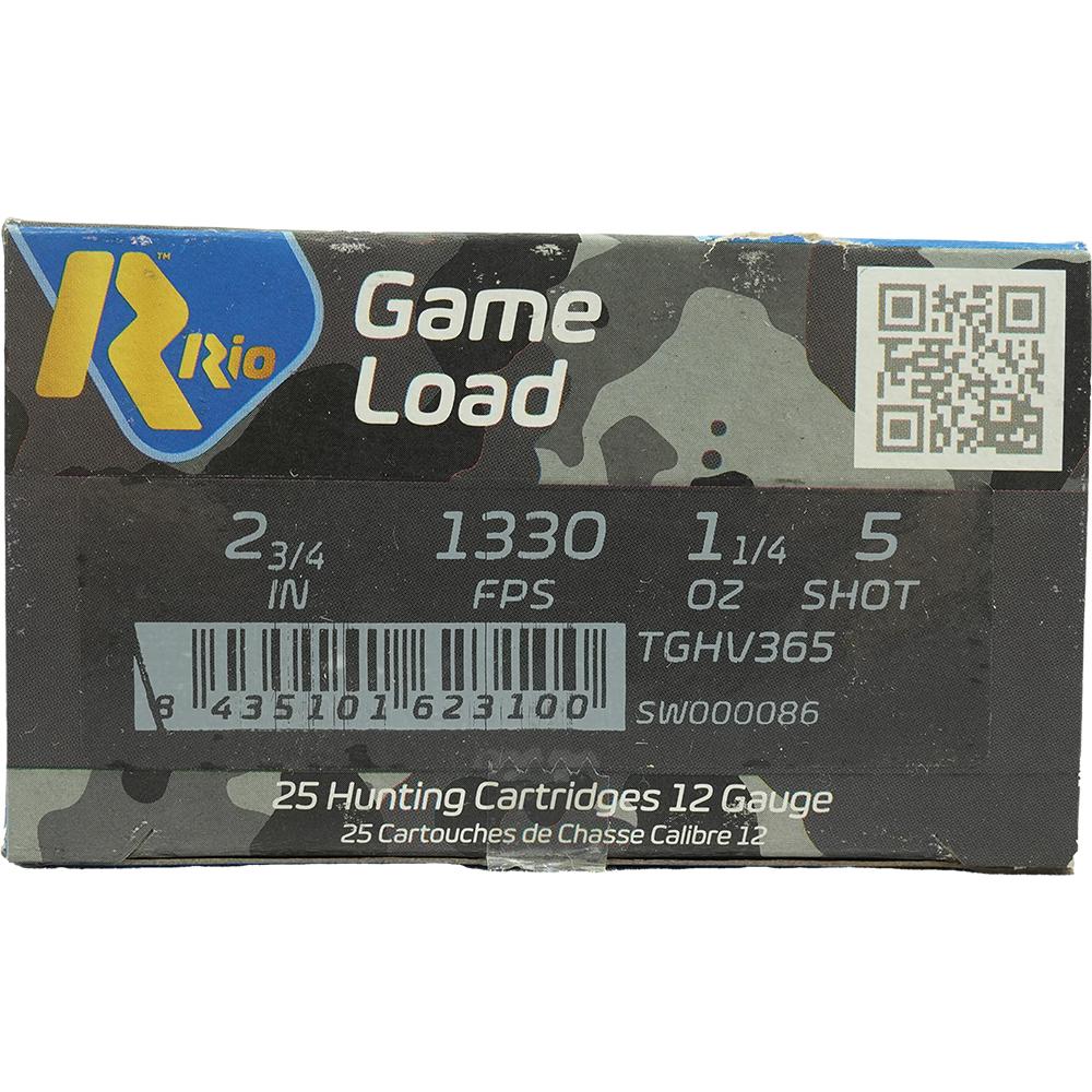 Rio Top Game HV Shotshells 12 ga 2 3/4 3 3/4 dr 1 1/4 oz #5 1330 fps 25/ct - View 2